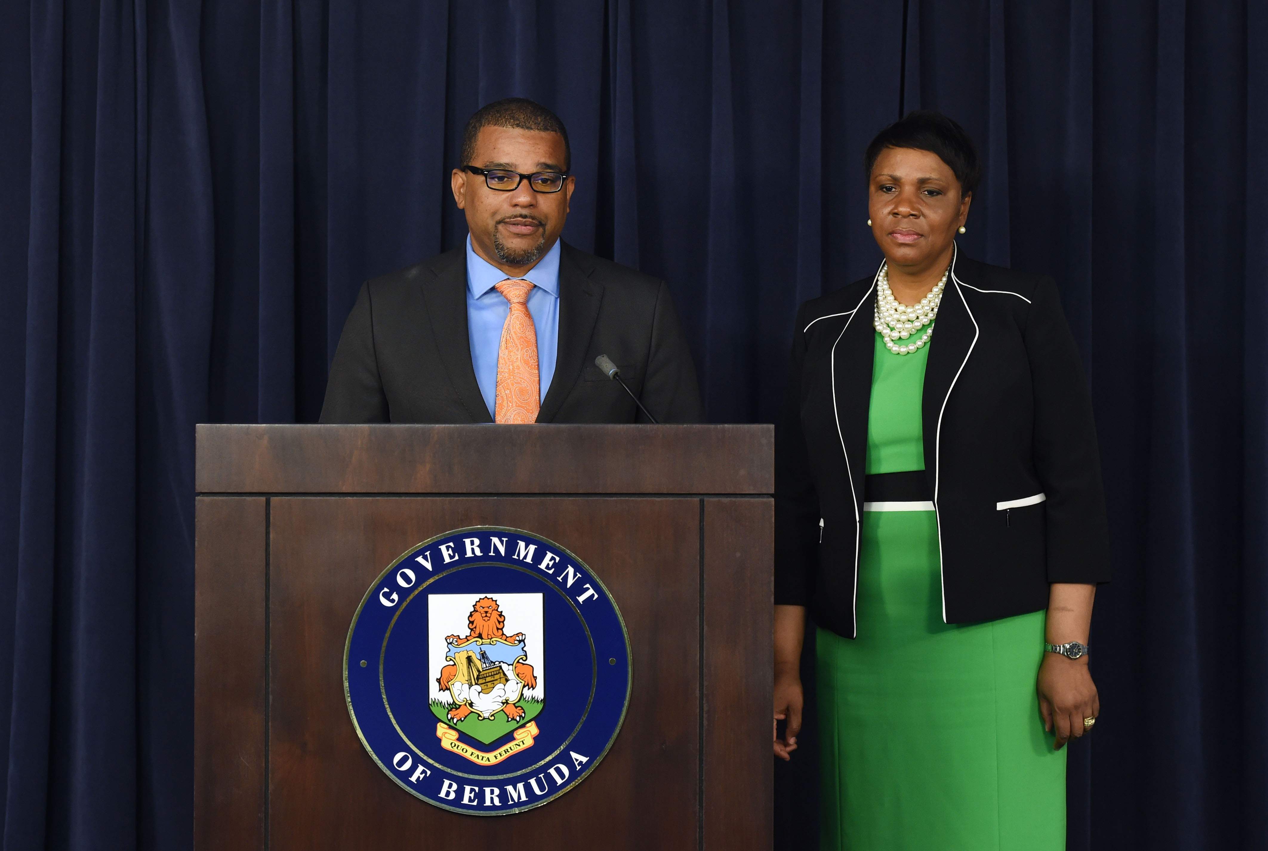 Difficult decisions: Minister of Education Diallo Rabain and Commissioner of Education Kalmar Richards (Photograph by Akil Simmons)