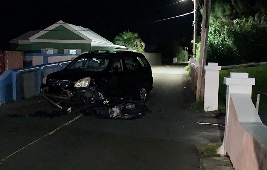 A male car driver arrested after a collision left a motorist injured