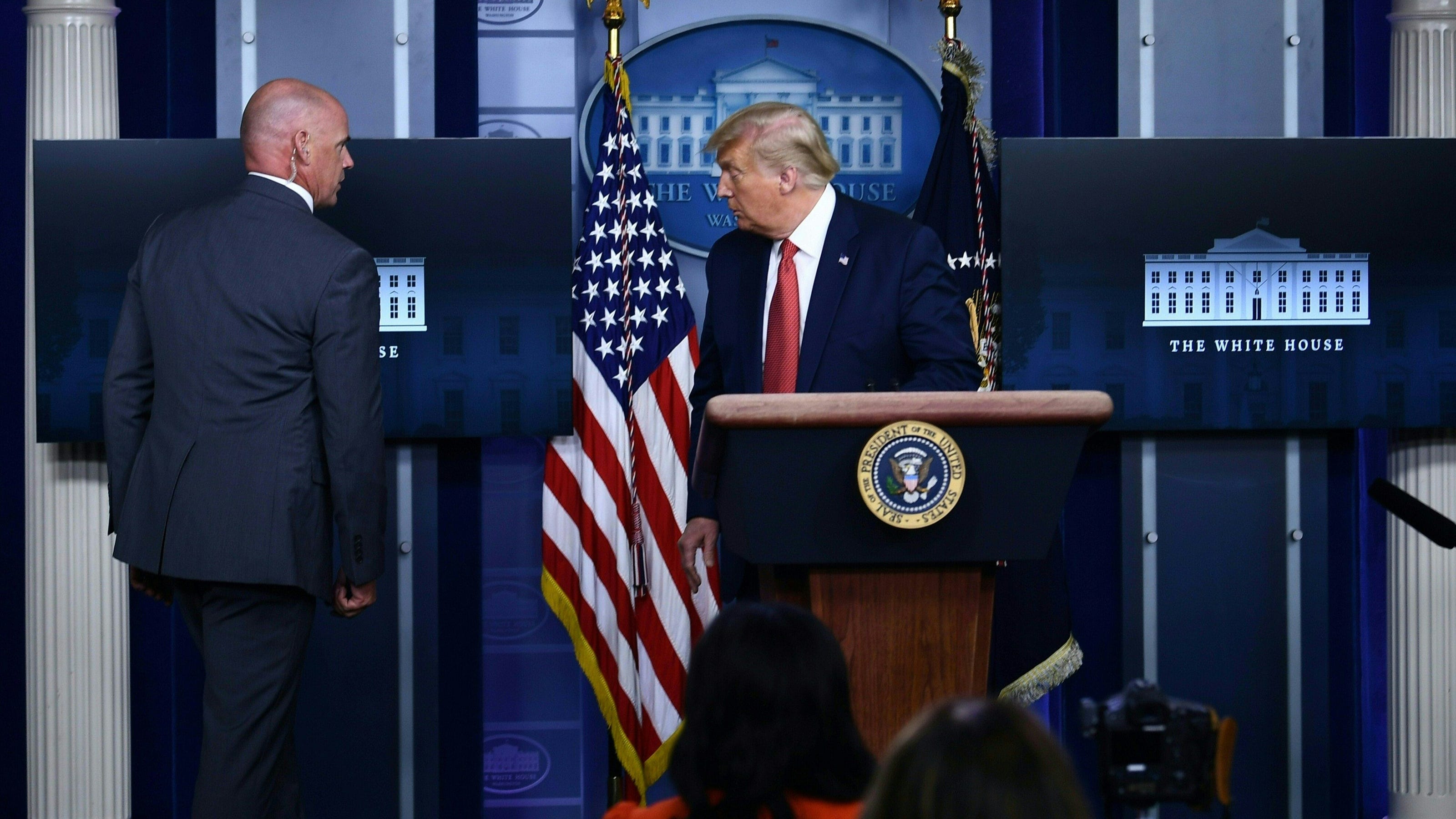 Trump abruptly pulled out of briefing as White House goes into lockdown following a shooting