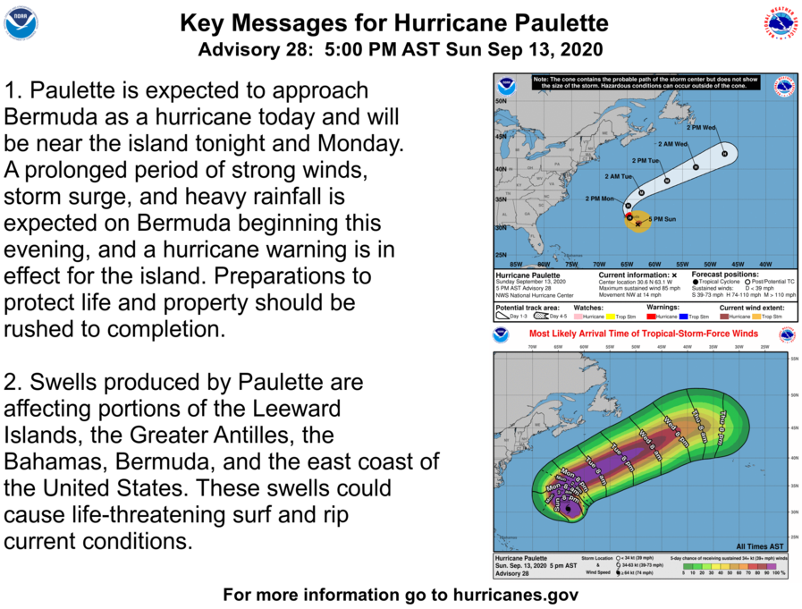 Hurricane Warning is in effect as Paulette remains a Threat to Bermuda