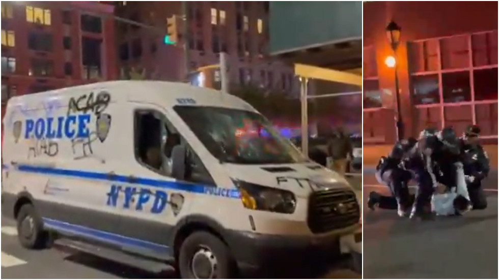 Dozens arrested as anti-police protesters march through Brooklyn vandalizing NYPD squad cars & storefronts (VIDEOS)