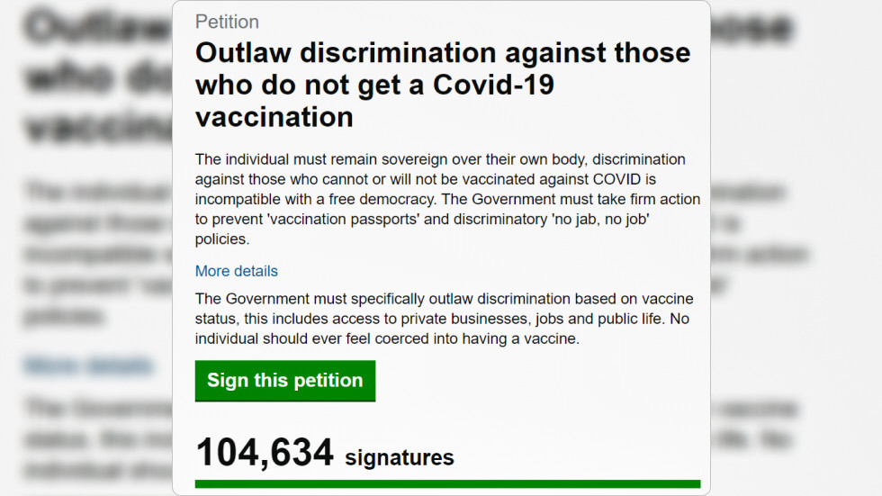 100,000+ Britons sign petition to outlaw discrimination against unvaccinated as govt moves forward with Covid vaccine passports