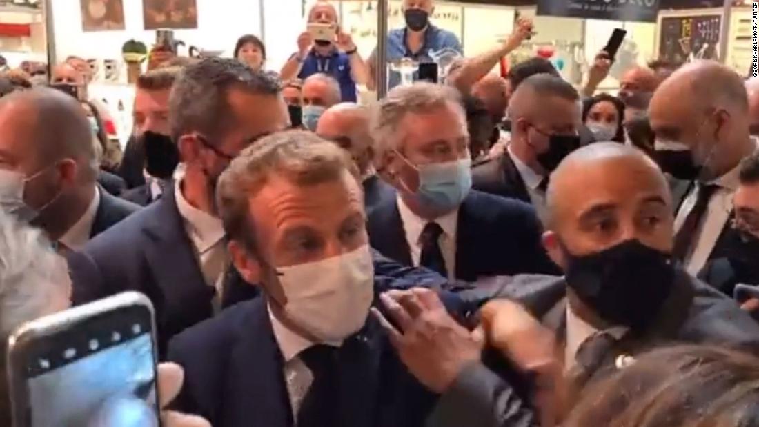 French President Emmanuel Macron hit by egg thrown from crowd whom hit by Macron's failure leadership