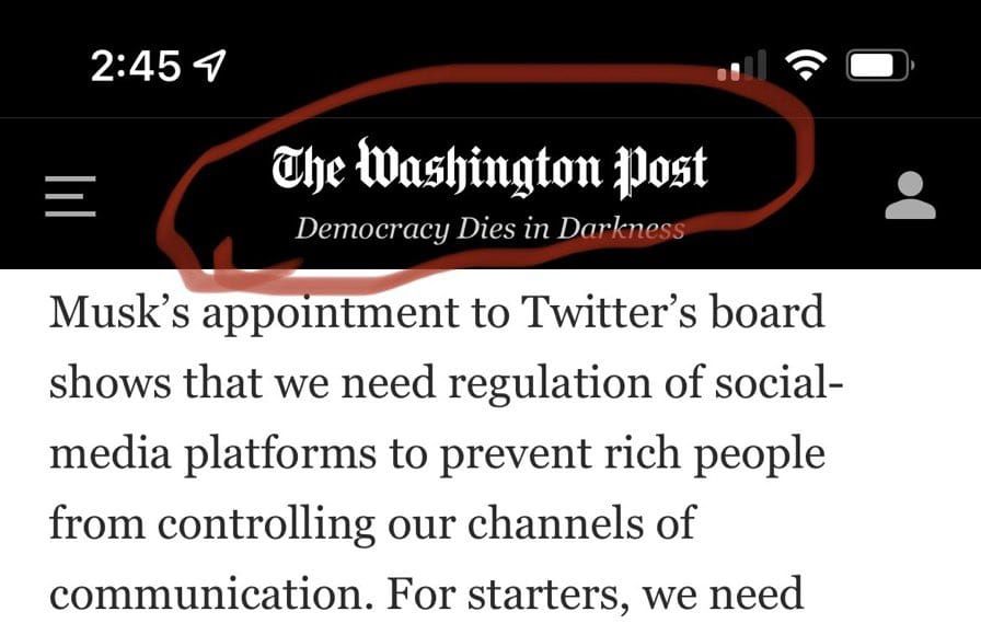 Unbelievable: Jeff Bezos' newspaper, The Washington Post, refers to Elon Musk's new role on Twitter: Rich people should be prevented from controlling the media ...